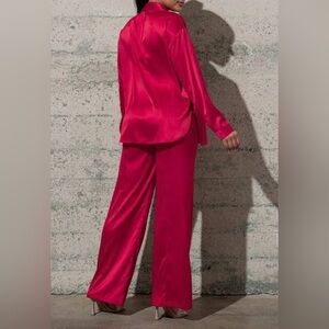 GUC Red 100% Silk Charmeuse Pajamas satin lounge set, Silk pant and top Size: XL